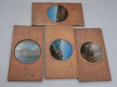 Five mahogany slides, by Cox, 22 Skinner Street, London, one unframed