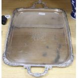 A large silver-plated two handled tray