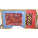 Two framed South American fabric remnants