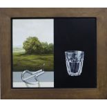 Alan Macdonald (1962-), oil on board, 'Watering Hole 2000', label verso, 33 x 40cm