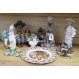 Five Lladro figures, two pieces of Coalport and a Boehm kingfisher
