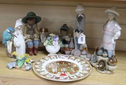 Five Lladro figures, two pieces of Coalport and a Boehm kingfisher