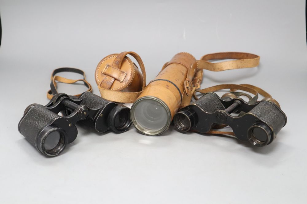 A Parker and Co. "100 yard spotter" three draw telescope and two pairs of binoculars - Image 2 of 3