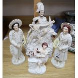 Four 19th century Staffordshire pottery figures