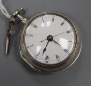 A George III silver pair cased keywind cylinder pocket watch by James Robertson, London, with