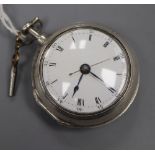 A George III silver pair cased keywind cylinder pocket watch by James Robertson, London, with