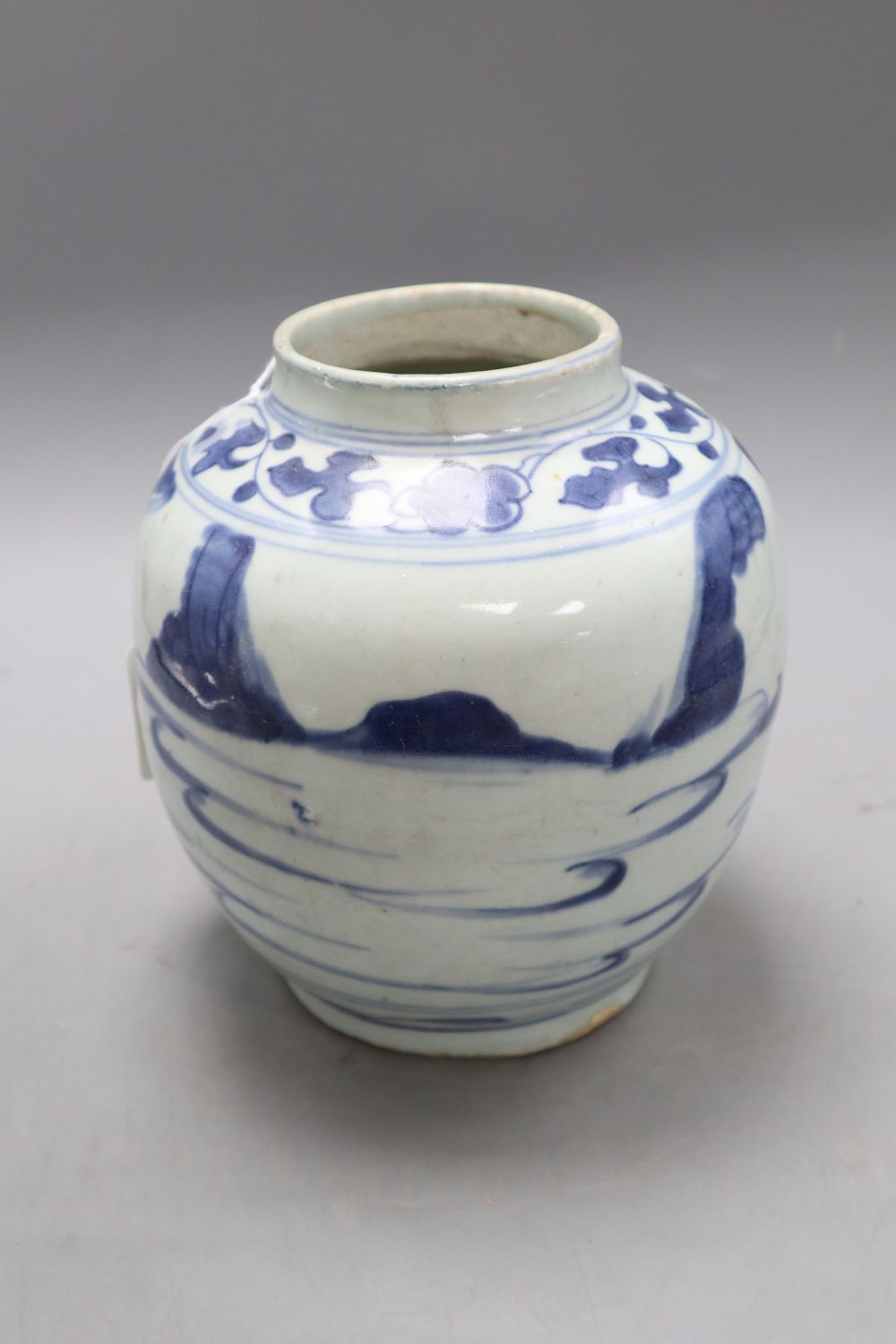 A Chinese Late Ming blue and white 'landscape' jar, height 19cm, with certificate of authenticity, - Image 2 of 6