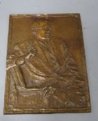 A bronze plaque of a seated gentleman, signed Robert White, 32 x 24cm