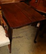 A George III mahogany drop-leaf table on plain turned legs and pad feet, 87cm extended, D.82cm, H.