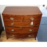A George III inlaid mahogany bowfront chest of two short and three long drawers, W.91cm, D.52cm, H.