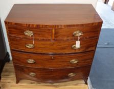 A George III inlaid mahogany bowfront chest of two short and three long drawers, W.91cm, D.52cm, H.