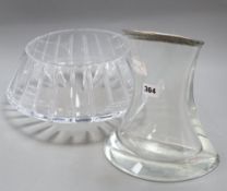 A silver mounted glass vase, height 26cm and a cut glass bowl, signed