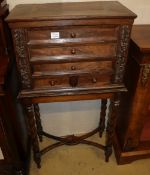 An 18th century style Italian olive wood chest on stand, fitted four drawers, W.62cm, D.31cm, H.