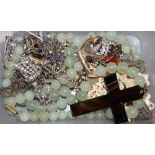 Mixed costume jewellery including 19th century paste set necklace, brooches, hardstone anchor,