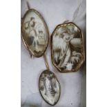 A Regency yellow metal and ivory panel set mourning brooch, 31mm and a similar pendant and stick