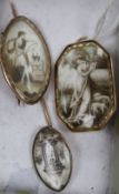 A Regency yellow metal and ivory panel set mourning brooch, 31mm and a similar pendant and stick