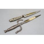 An Italian 19th century dagger stiletto, engraved silver mounts, horn grip, brass sheath sides