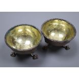 A pair of Victorian silver salts by Hunt & Roskell, London, 1864, diameter 78mm, 8oz, lacking one