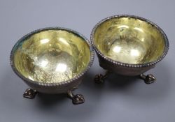 A pair of Victorian silver salts by Hunt & Roskell, London, 1864, diameter 78mm, 8oz, lacking one