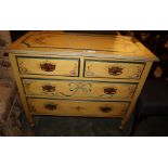 Two Edwardian chest of drawers, later cream painted and floral decorated, larger W.97cm, D.46cm, H.