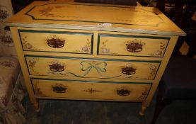 Two Edwardian chest of drawers, later cream painted and floral decorated, larger W.97cm, D.46cm, H.