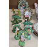 Six Staffordshire bocage models of sheep and figures and four others