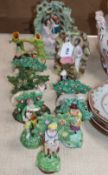 Six Staffordshire bocage models of sheep and figures and four others