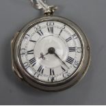 A late George II silver pair cased keywind verge pocket watch by B. Glover, London, (outer case no