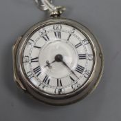 A late George II silver pair cased keywind verge pocket watch by B. Glover, London, (outer case no