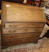 A George III faded mahogany bureau, W100cm, D.53cm, H.99cm