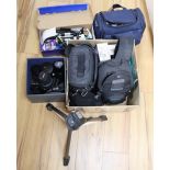 Assorted camera equipment to include a Canon EOS350D with Sigma 55 200 mm lens, a Canon 18-55mm