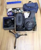 Assorted camera equipment to include a Canon EOS350D with Sigma 55 200 mm lens, a Canon 18-55mm