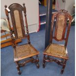 A William & Mary walnut canework side chair and a similar oak chair