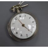 A George III silver pair cased keywind verge pocket watch by Isaac Lyons, Ramsgate, with Roman dial,