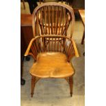 A pair of reproduction ash and elm Windsor stick-back armchairs