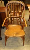 A pair of reproduction ash and elm Windsor stick-back armchairs