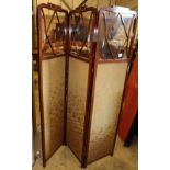 An Edwardian inlaid mahogany dressing screen, W.135cm, H.175cm