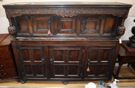 A 17th century large oak court cupboard, W.186cm, D.53cm, H.155cm