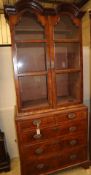 A Queen Anne style walnut glazed cabinet on chest, W.92cm, D.49cm, H.218cm