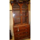 A Queen Anne style walnut glazed cabinet on chest, W.92cm, D.49cm, H.218cm