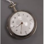 A George III silver pair cased keywind verge pocket watch by Thomas Pegden, Sandwich, with Arabic