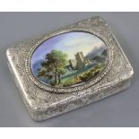 An early Victorian silver and enamel rectangular snuff box, by Robert Garrard II, with engraved
