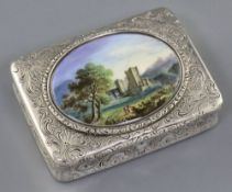 An early Victorian silver and enamel rectangular snuff box, by Robert Garrard II, with engraved