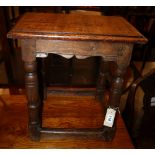 A 17th century oak joint stool, W.45cm, D.28cm, H.49cm