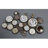 A collection of assorted fob and pocket watches including silver.