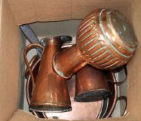 A collection of copper and metal wares