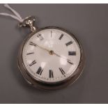 A late George III silver pair cased keywind verge pocket watch by Jas Shilling, Milton, with Roman