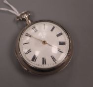 A late George III silver pair cased keywind verge pocket watch by Jas Shilling, Milton, with Roman