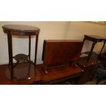 A Victorian walnut Sutherland table, W.90cm, D.16cm, H.64cm together with an Edwardian circular