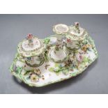 A Minton floral encrusted inkstand, pattern no.7401, overall length 27.5cm